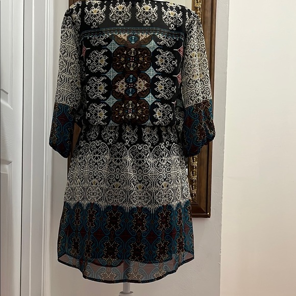 Blue V-Neck Sundress with Bishop Sleeves - Picture 4 of 7